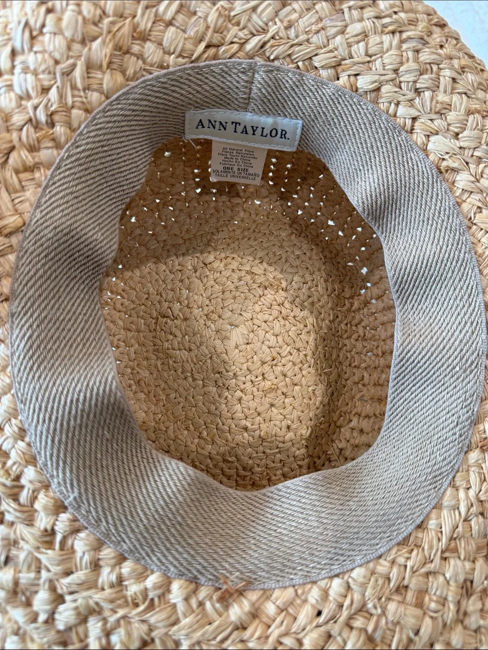 Ann Taylor Natural Straw Boater Hat with Beige Trim
